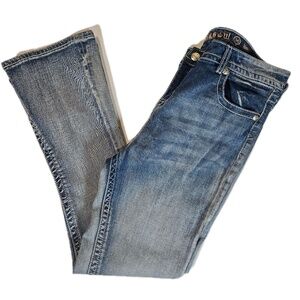 Rebel Soul Jeans Womens 16‎ Blue Bootcut Fleur De Lis Embroidered Pockets Denim